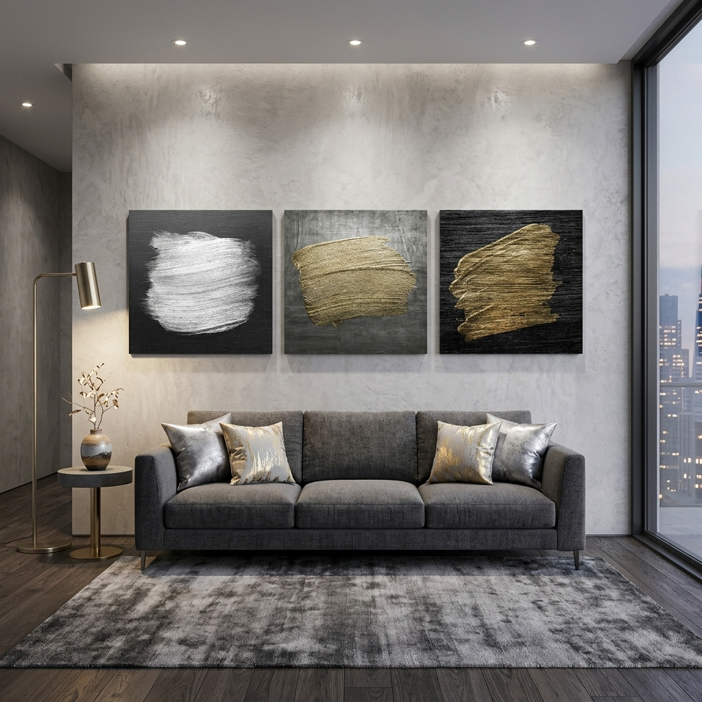 Paint strokes on a dark gray background Multi Panel Canvas Wall Art Print
