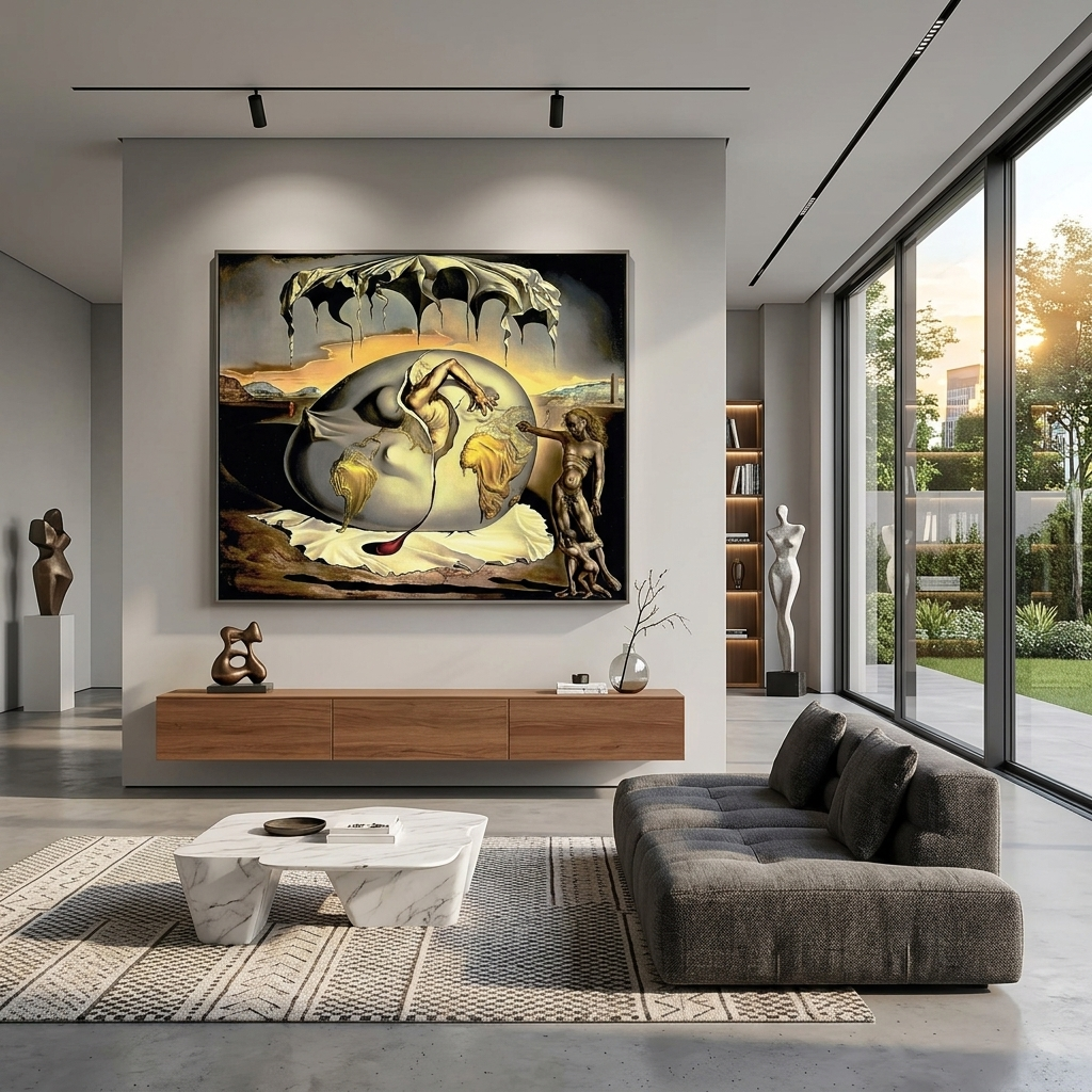 A geopolitical child witnessing the birth of a new man Salvador Dali Reproduction Canvas Wall Art Print