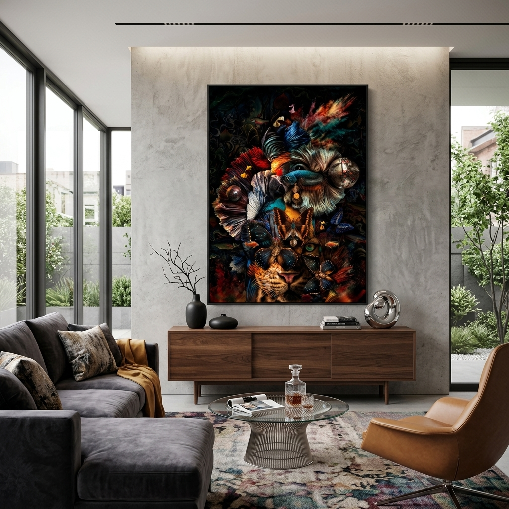 Interior Tigress, butterflies and fish Canvas Wall Art Print
