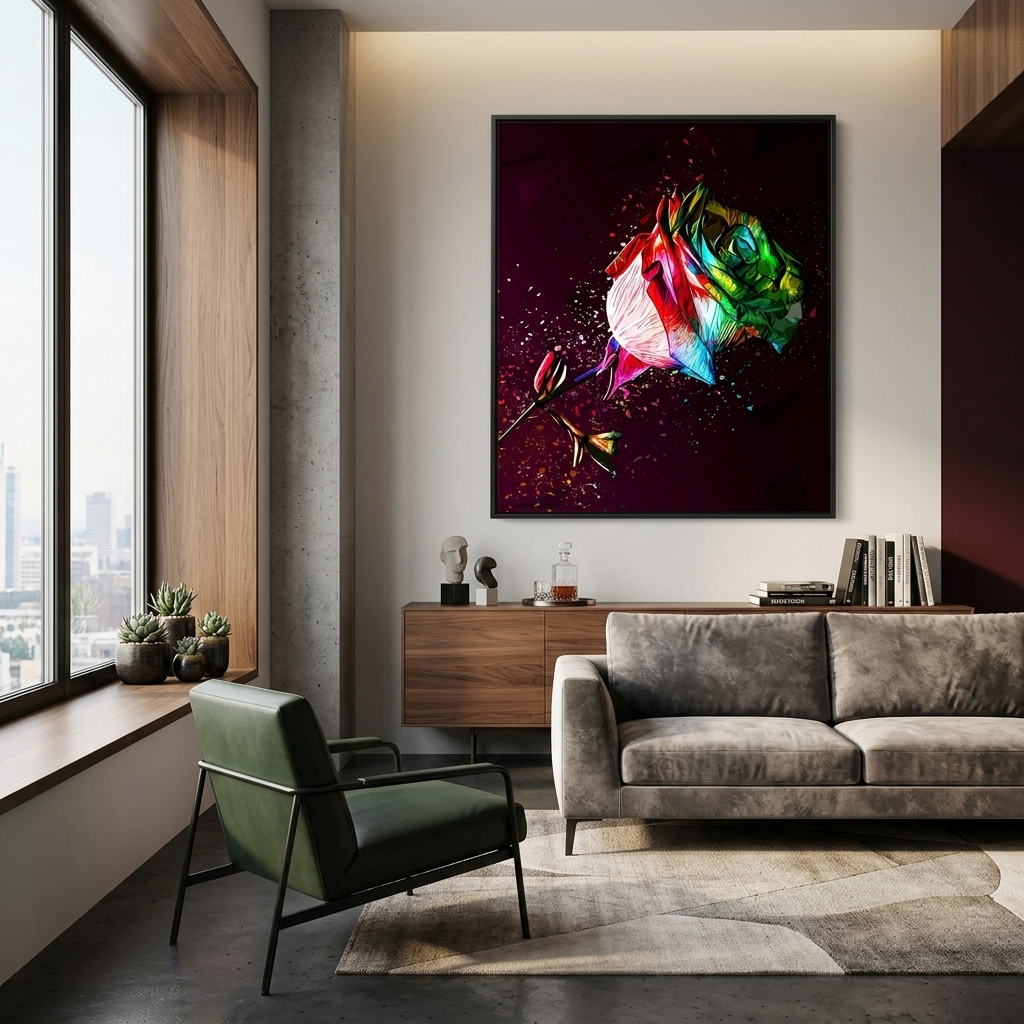For home Colored rose Canvas Wall Art Print