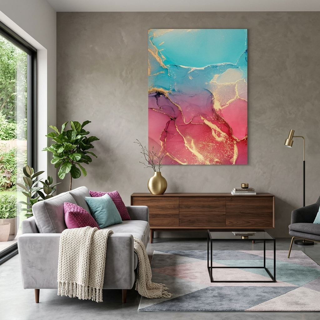 Turquoise pink Abstraction Canvas Wall Art Print