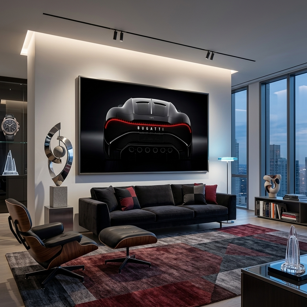 Bugatti on Black background Canvas Wall Art Print