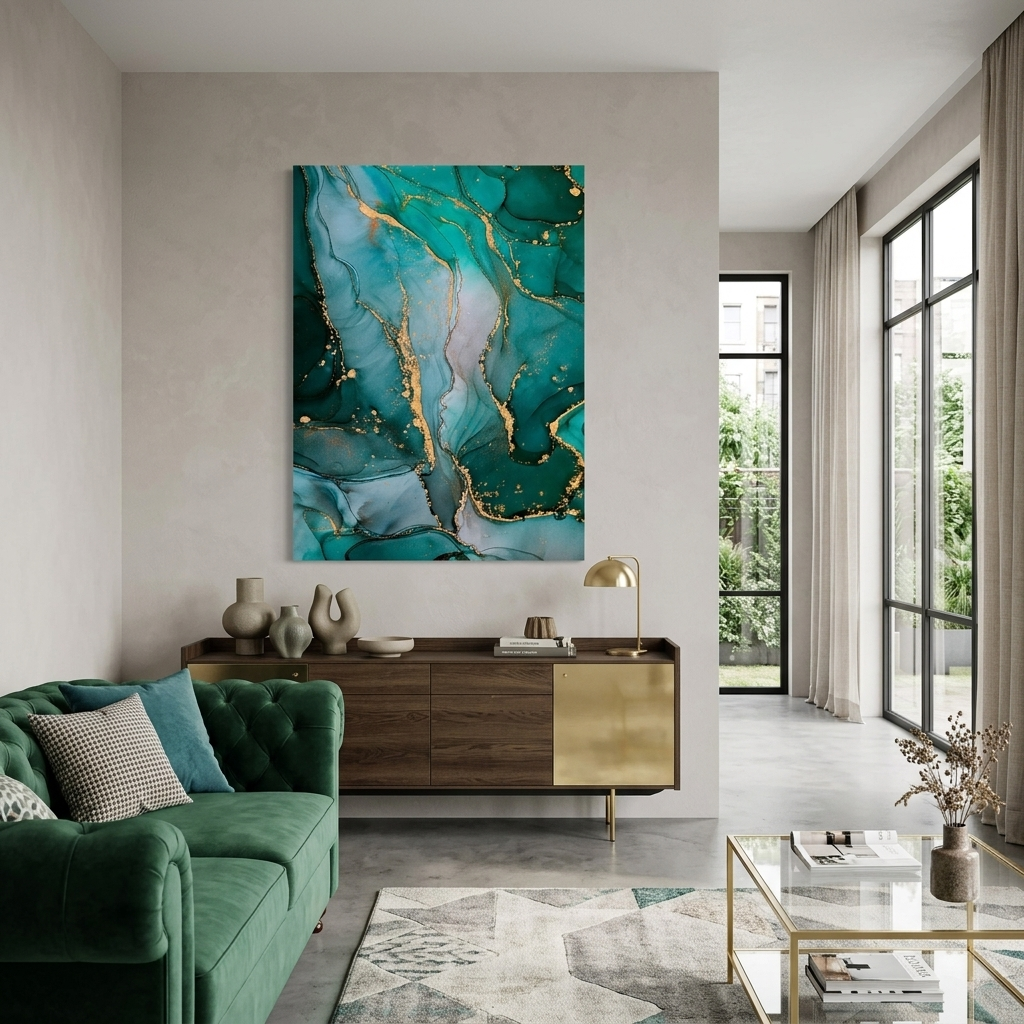 Green-gold Abstraction Canvas Wall Art Print