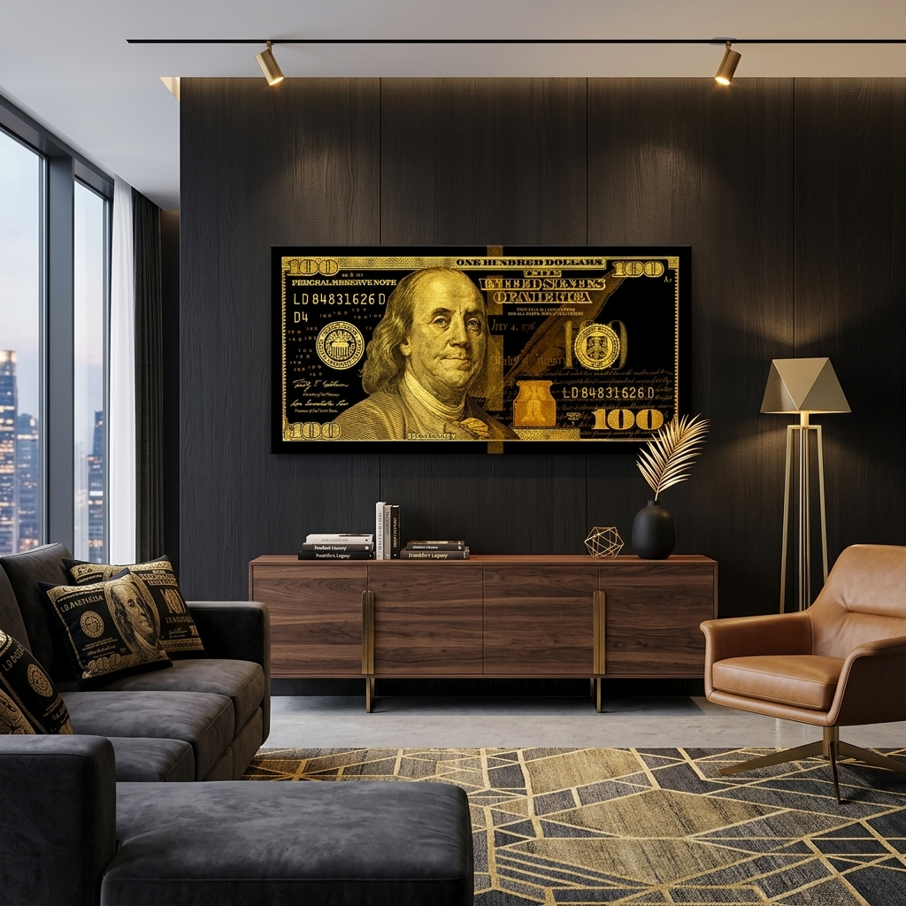 100 dollars black and yellow Inspirational Canvas Wall Art Print