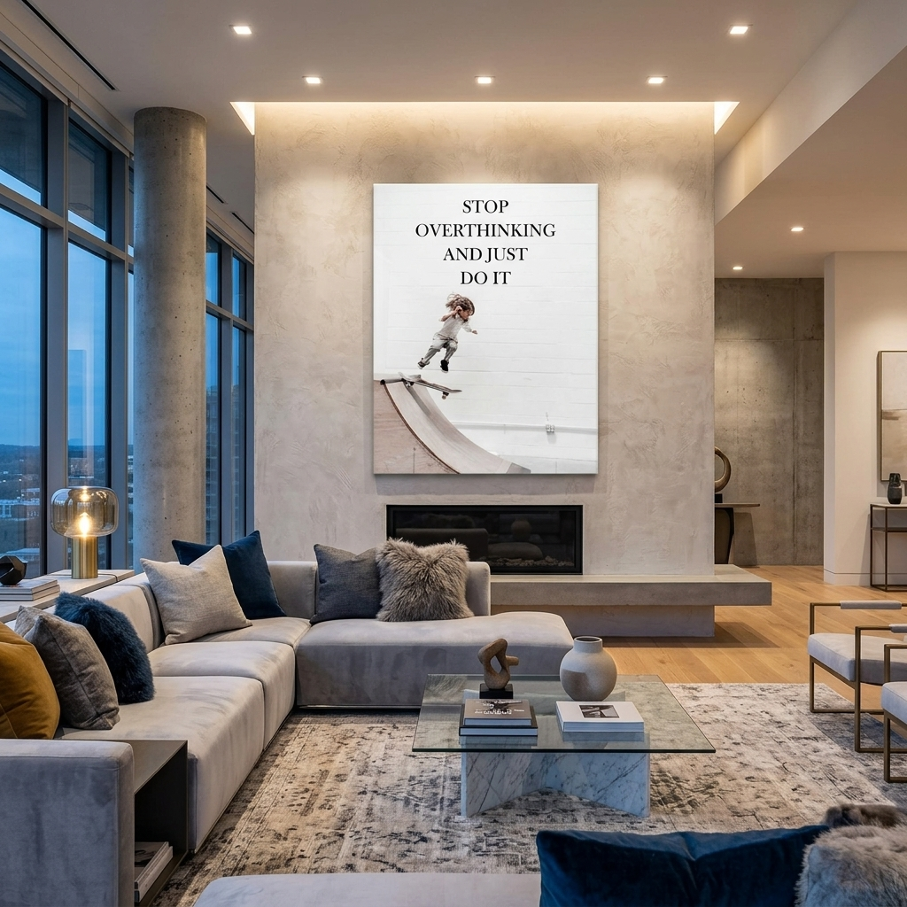A girl on a skateboard with a sign on it Motivational Canvas Wall Art Print