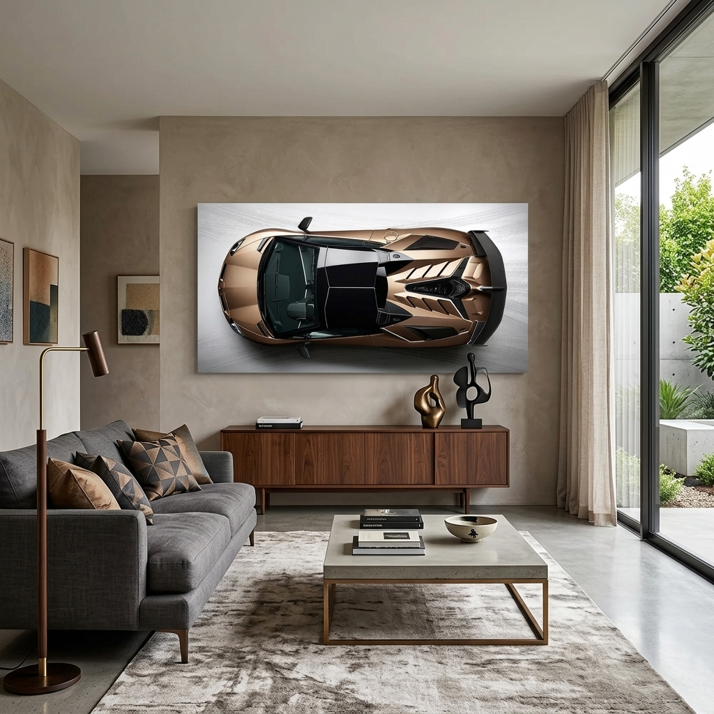 The car is a brown Lamborghini  Canvas Wall Art Print