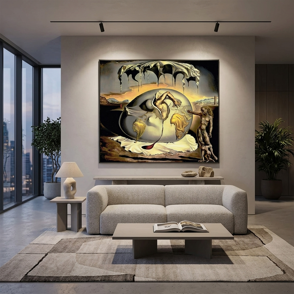 A geopolitical child witnessing the birth of a new man Salvador Dali Reproduction Canvas Wall Art Print
