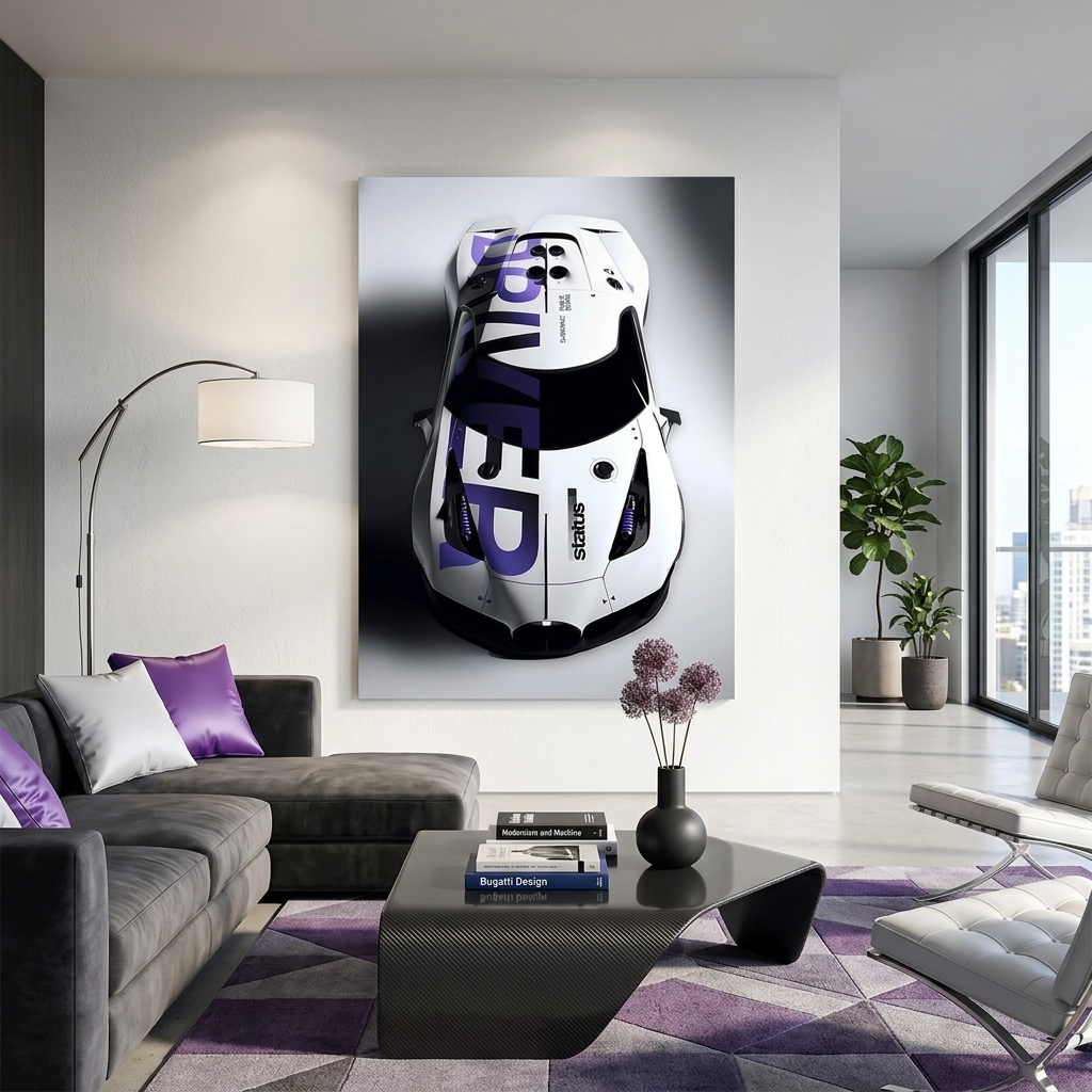 Bugatti white Cars Canvas Wall Art Print