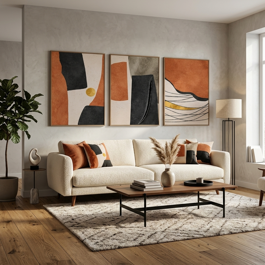 Modular abstract with a distinct orange color Multi Panel Canvas Wall Art Print