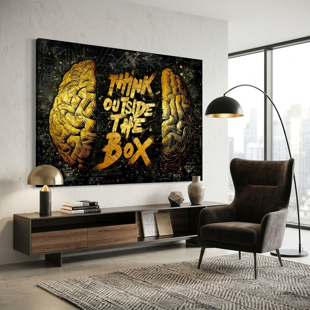 Think outside the box black and yellow Motivational Canvas Wall Art Print