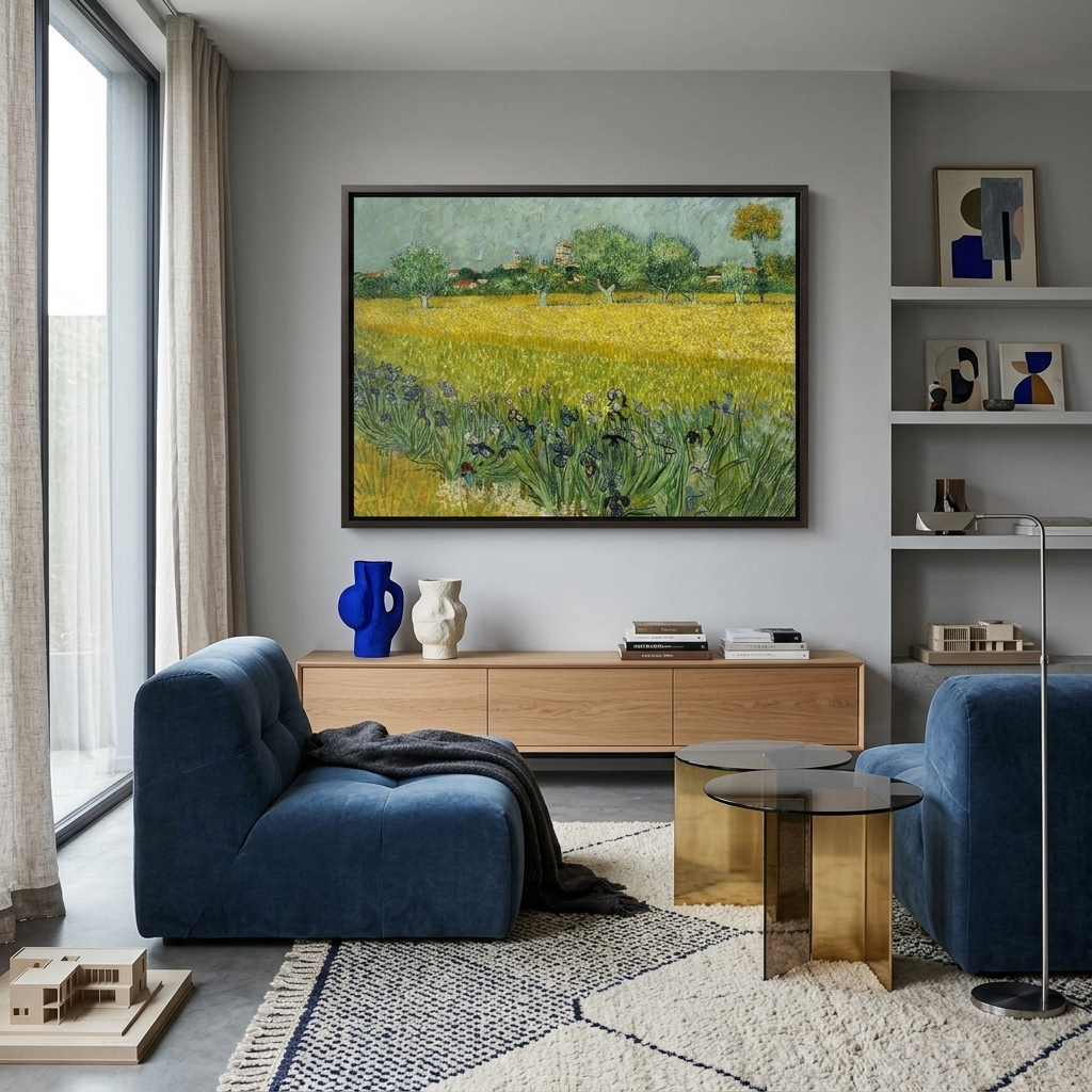 View of Arles with irises Reproduction Canvas Wall Art Print