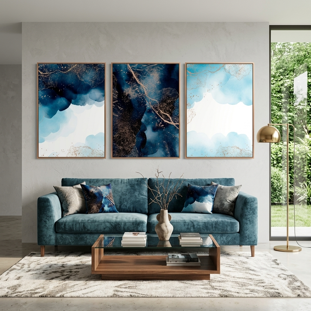 Modular navy-blue abstract with gold elements Multi Panel Canvas Wall Art Print