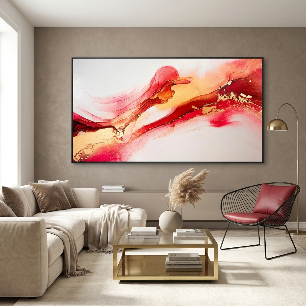 In red colors Abstraction Canvas Wall Art Print