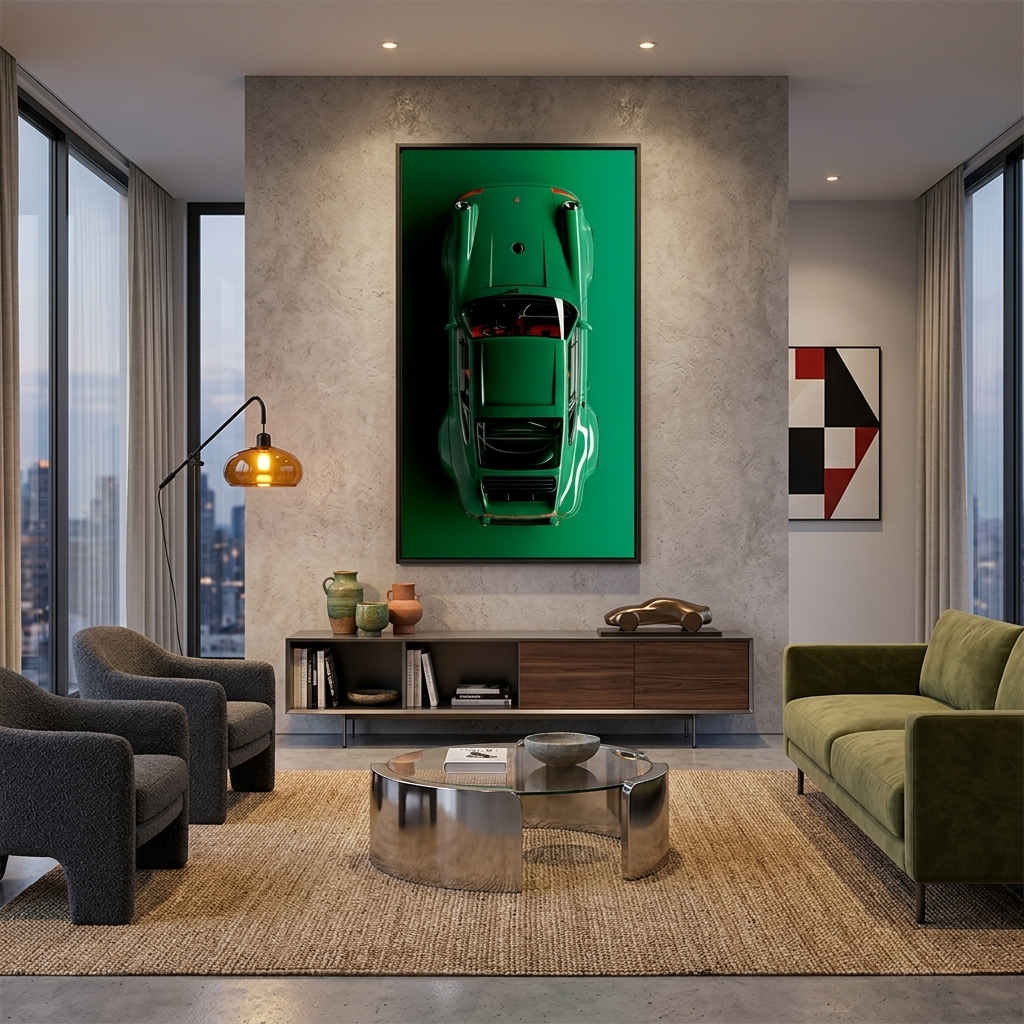 Cars Green Porsche 911 Canvas  Wall Art Print