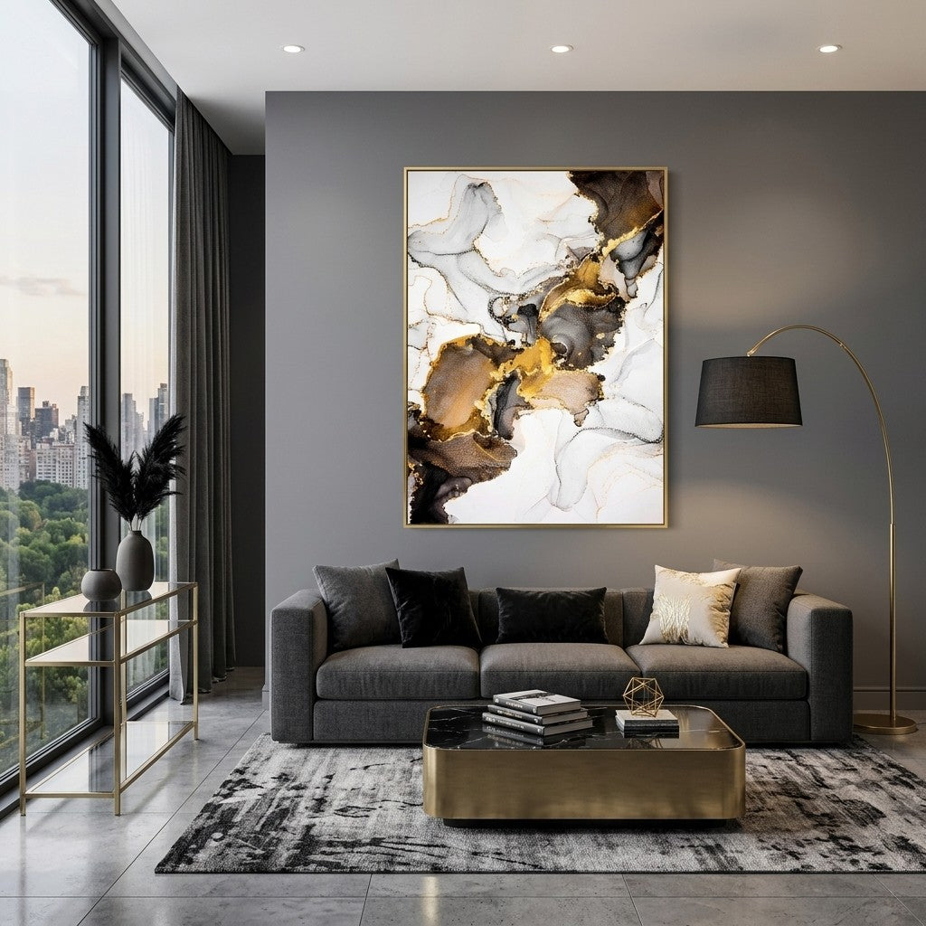 Canvas wall art in a living room interior