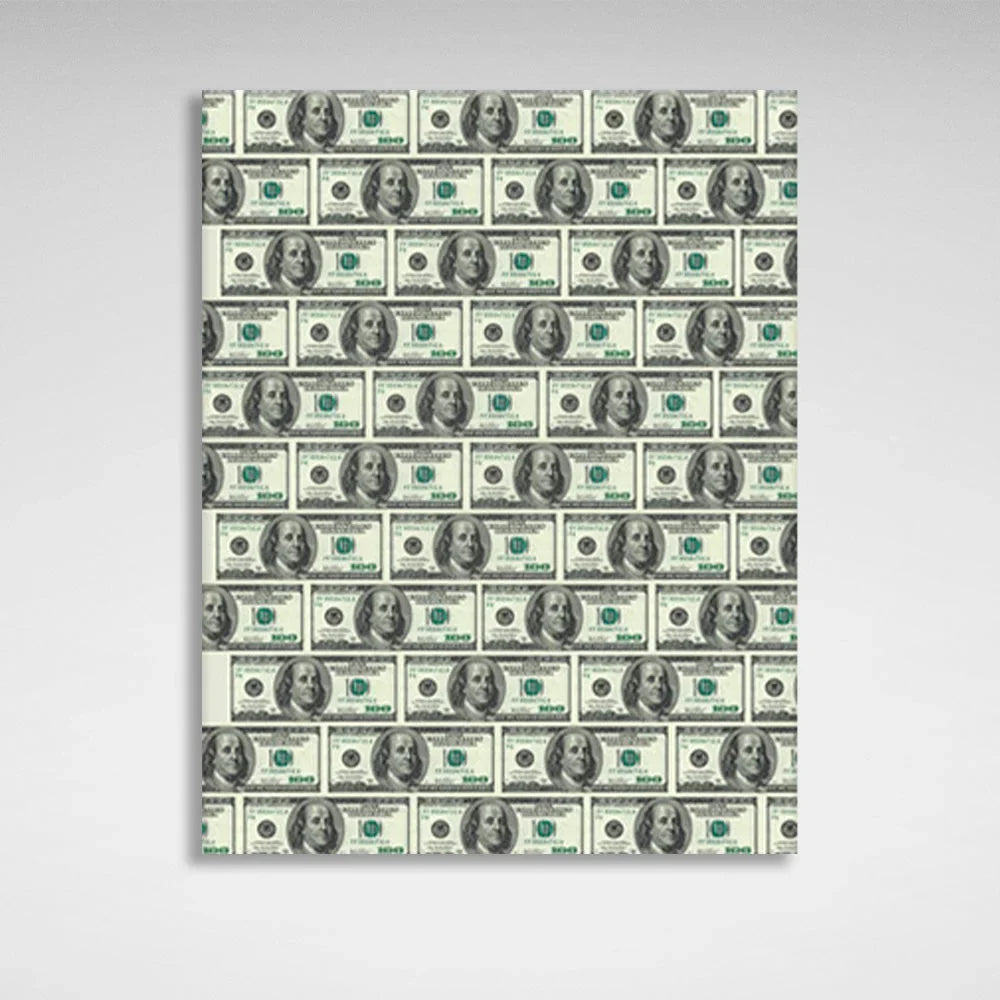 100-dollar bills are laid out in rows Inspirational Canvas Wall Art Print