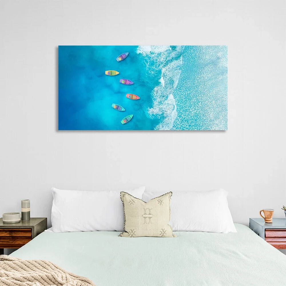 6 colorful tray in a clear sea with white sea foam Canvas Wall Art Print