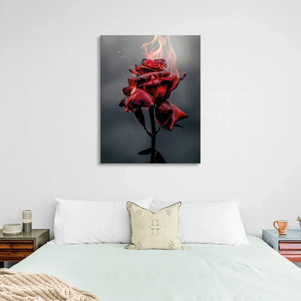 A blazing rose on a pastel background Canvas Wall Art Print