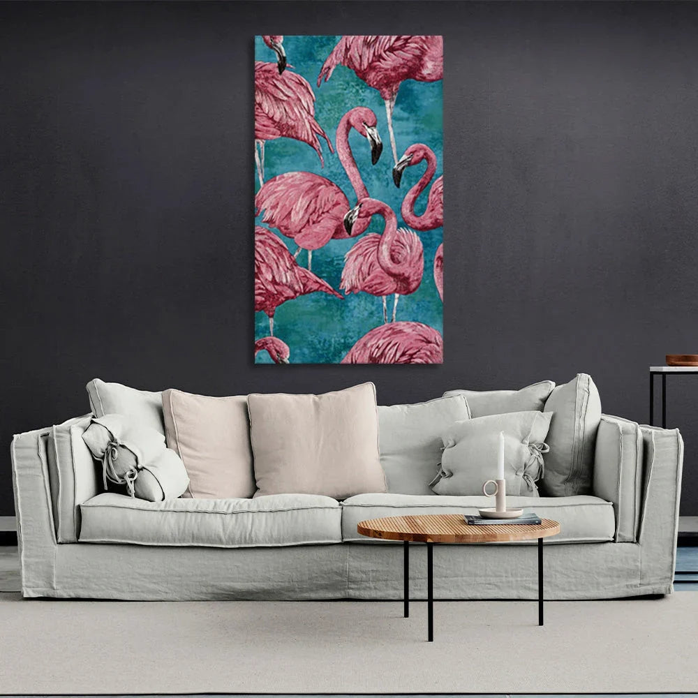 A flock of flamingos Canvas Wall Art Print