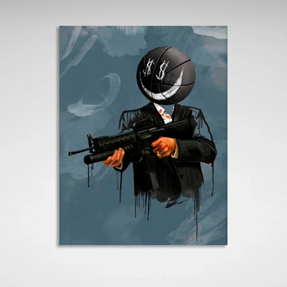 A figure with a weapon on the background of pastel colors Canvas Wall Art Print