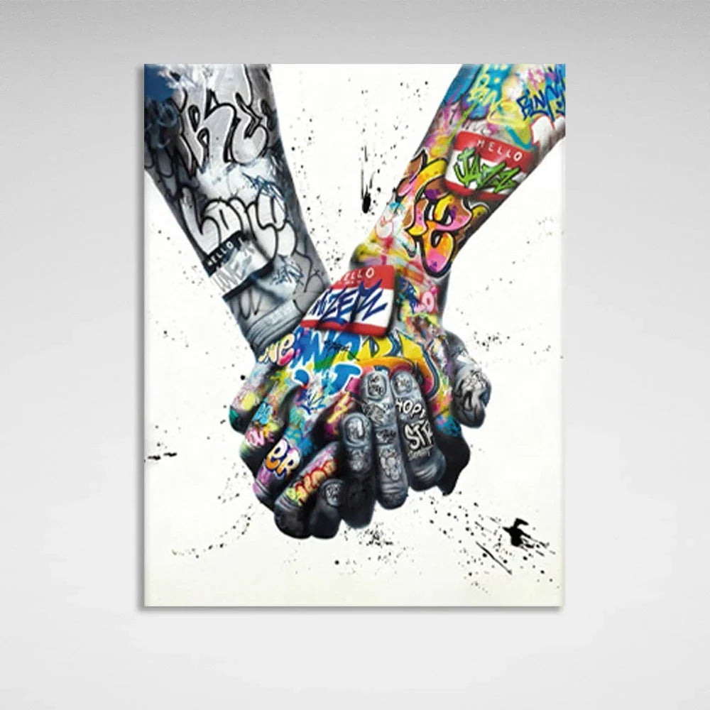 A hand with a dark coloring and a hand with a bright coloring Canvas Wall Art Print