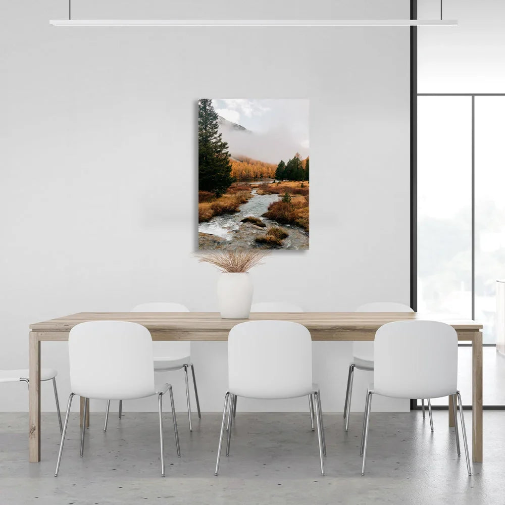 A mountain river in an autumn forest Canvas Wall Art Print