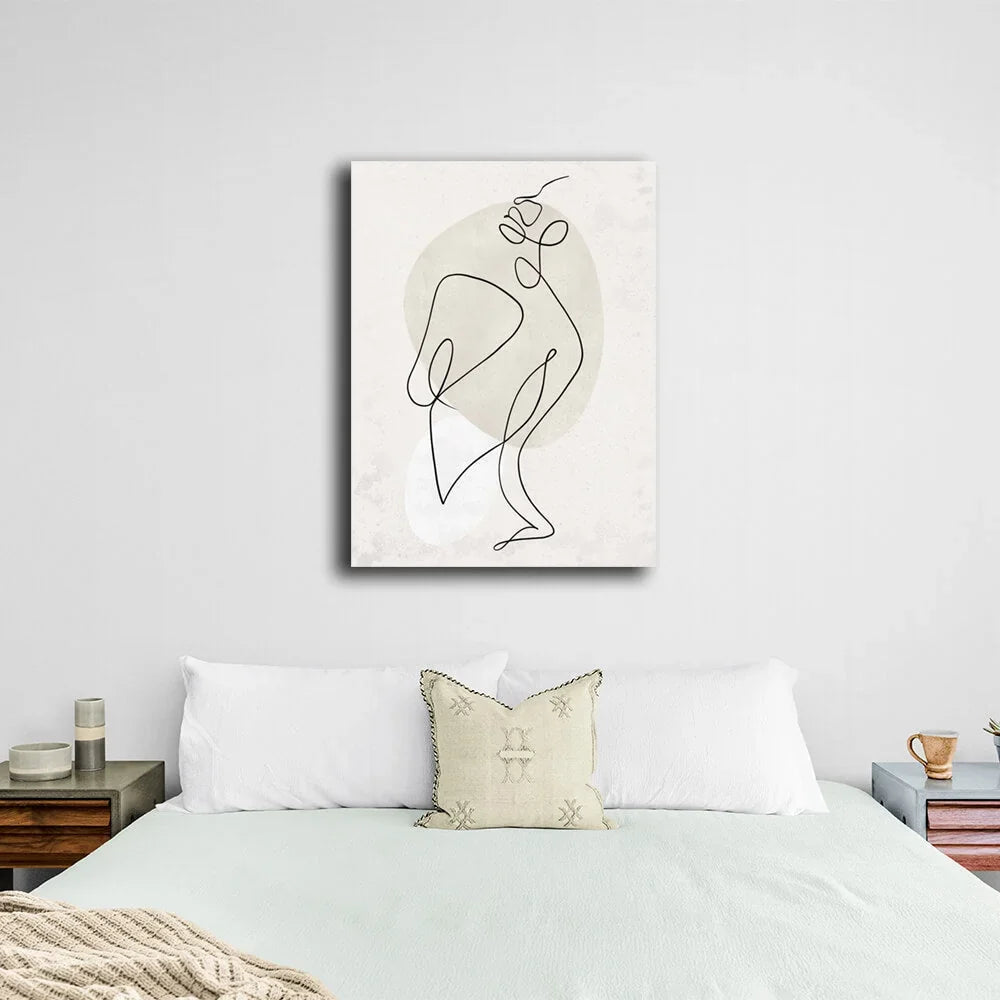 Abstraction Beige line art Canvas Wall Art Print
