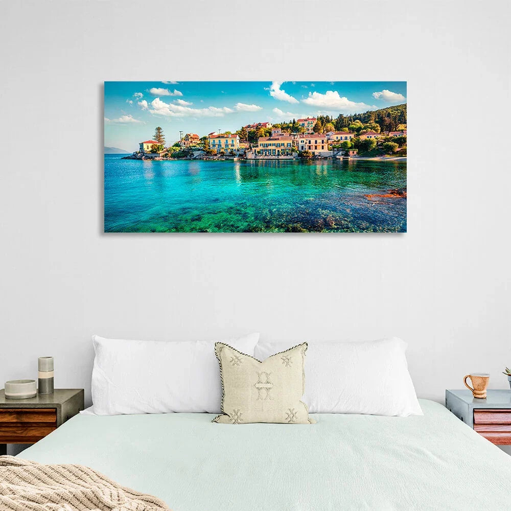 A town near the sea with clear water Canvas Wall Art Print