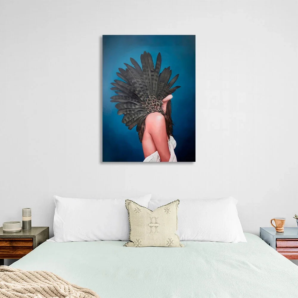 A woman and feathers Canvas Wall Art Print