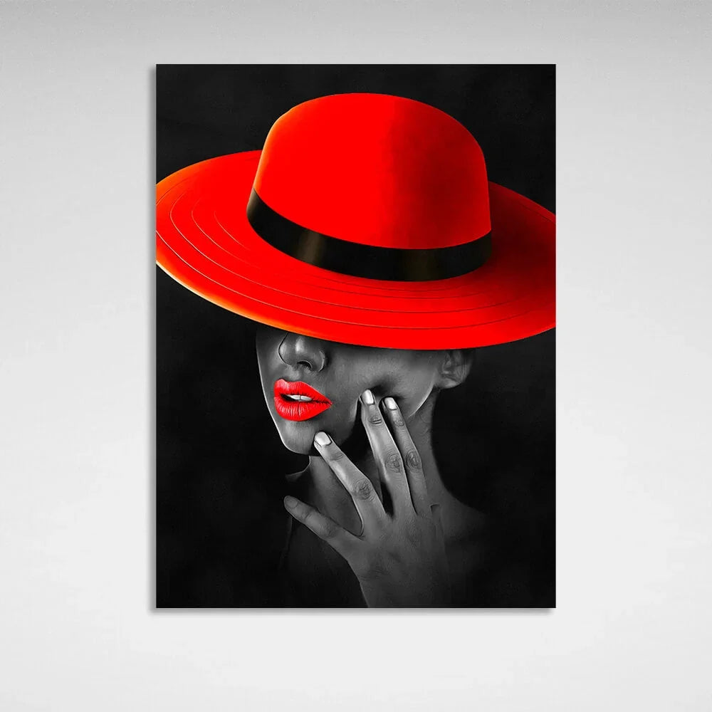 A woman with red lips and a red panama Canvas Wall Art Print