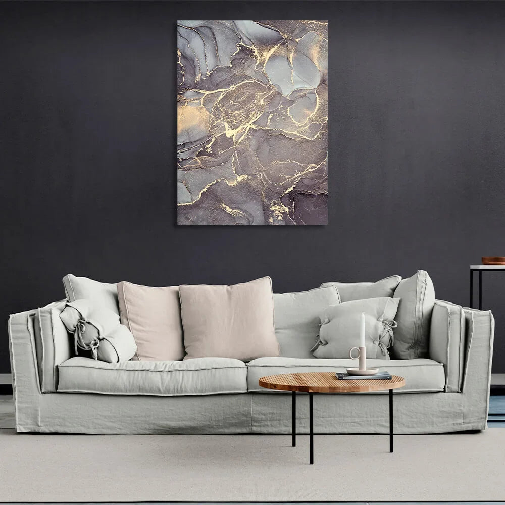 Abstract gray tones with gold Abstraction Canvas Wall Art Print