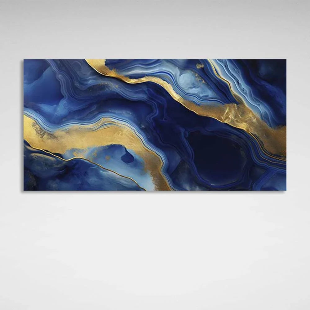 Abstraction Canvas Wall Art Print Deep blue marble with gold
