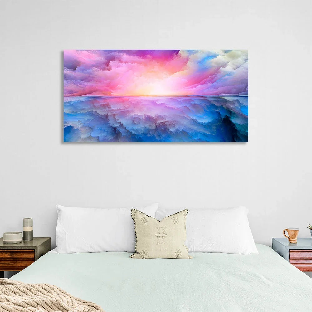 Abstraction in blue and pink colors Abstraction Canvas Wall Art Print