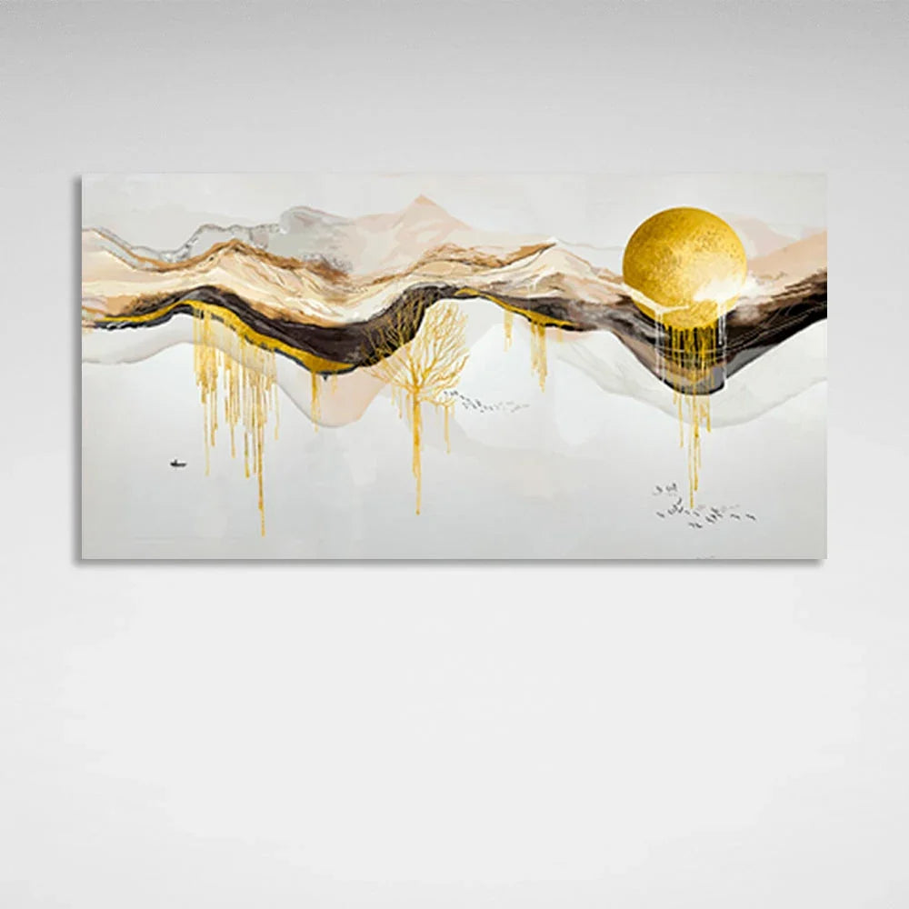 Abstraction in gold, white and black Abstraction Canvas Wall Art Print