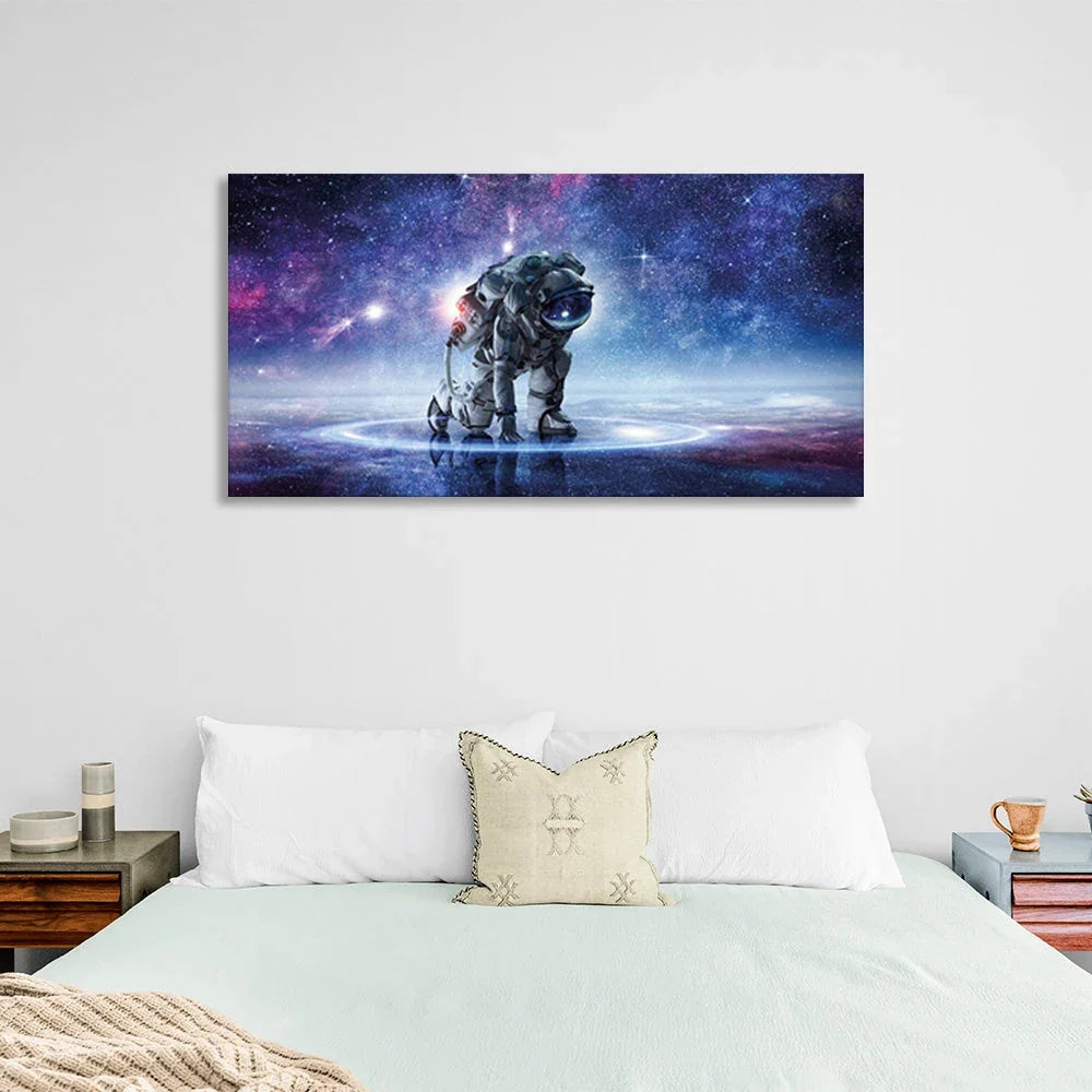 Astronaut on a starry background Canvas Wall Art Print