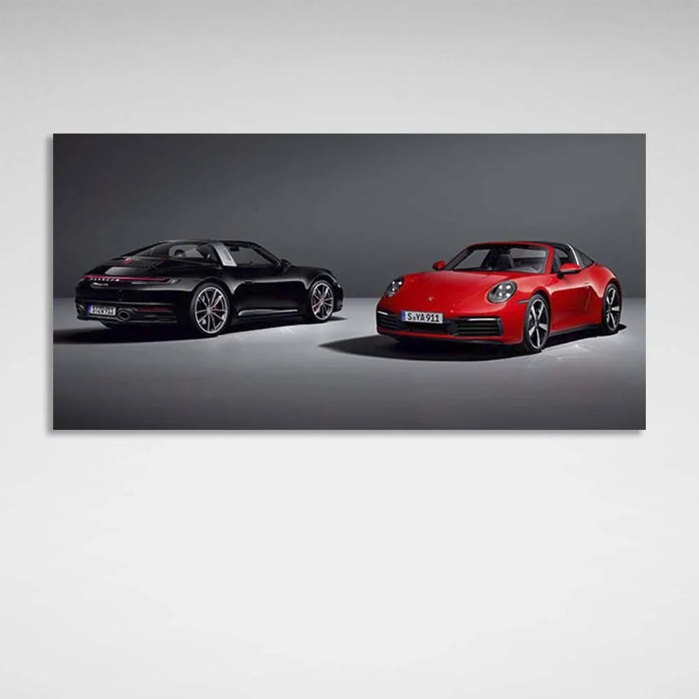 Canvas Wall Art Print Car black and Red Porsche 911 Targa