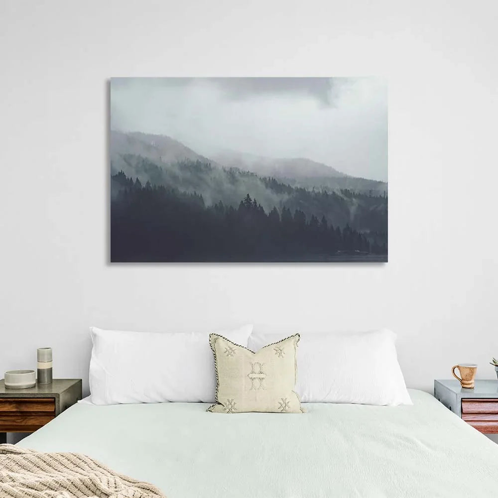 Canvas Wall Art Print Fog coming down from the mountains