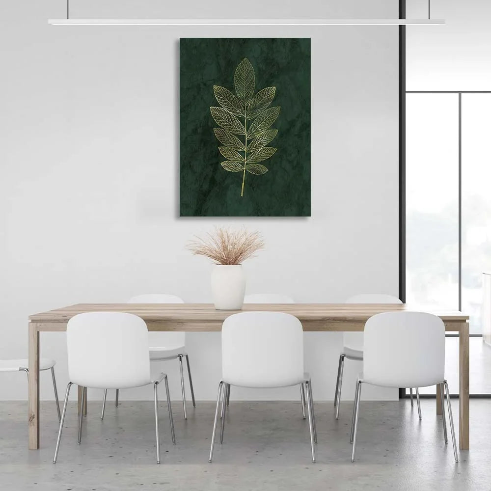 Canvas Wall Art Print Golden branch on dark green background