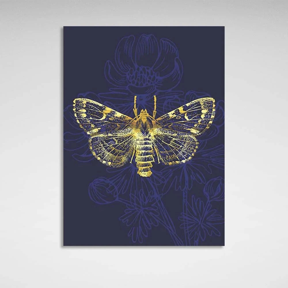 Canvas Wall Art Print Golden moth on dark blue background