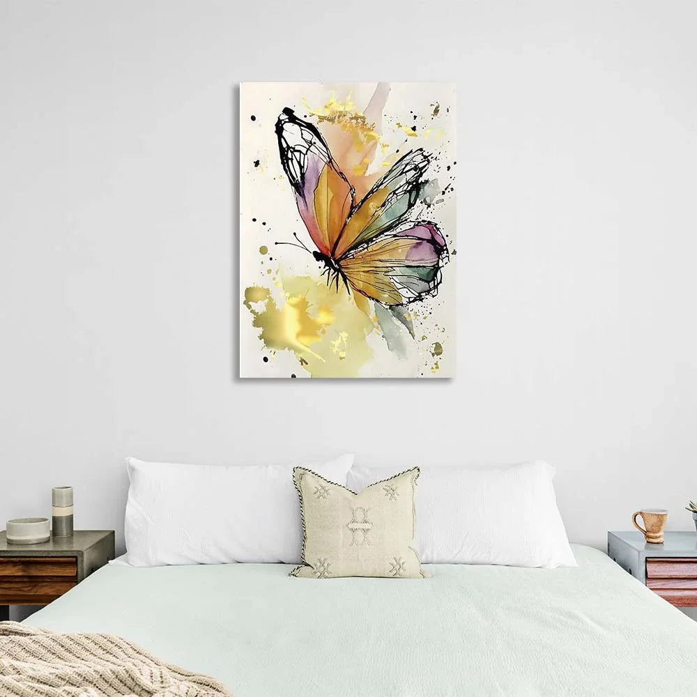 Canvas Wall Art Print Golden Watercolor butterfly