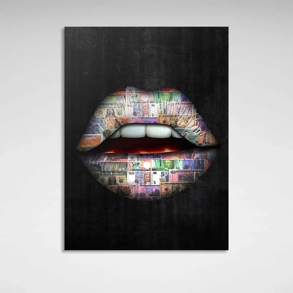 Canvas Wall Art Print Lips Money of the world