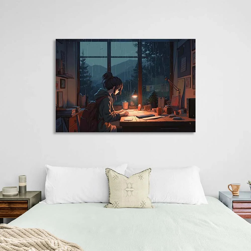 Canvas Wall Art Print Lofi Girl at the table