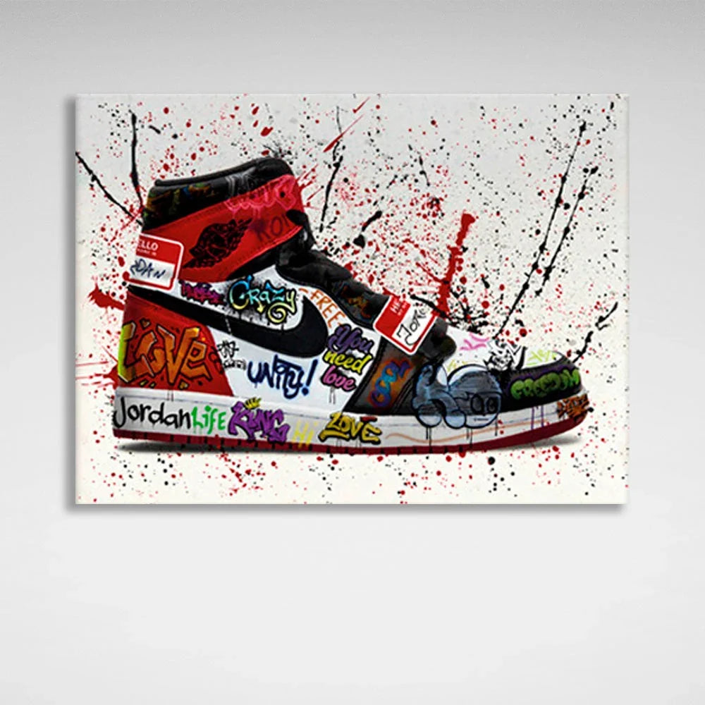 Crocs in bright splotches of paint Canvas Wall Art Print