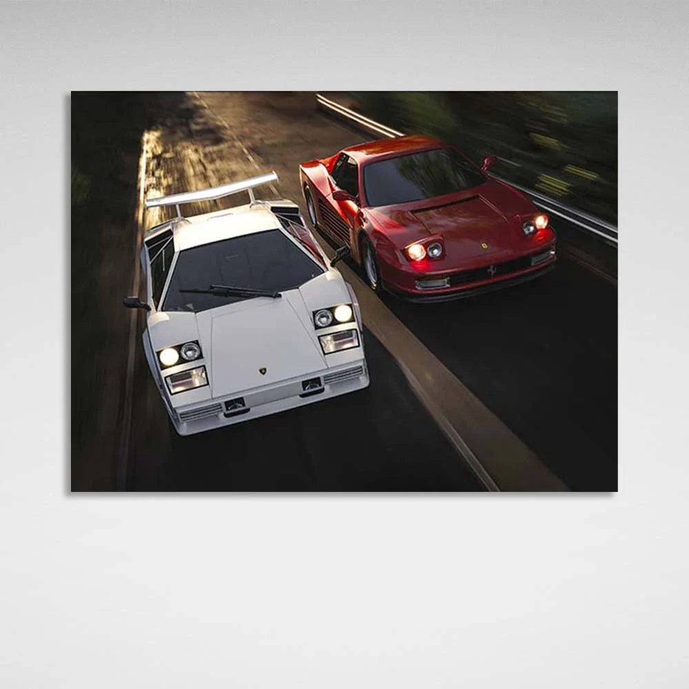 Ferrari Testarossa vs Lamborghini Countach  Canvas Wall Art Print