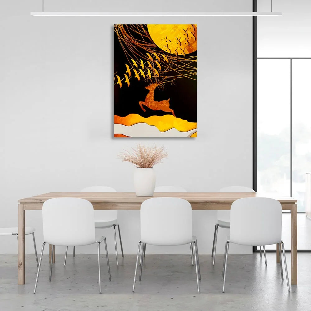 For home Night, deer and birds Canvas Wall Art Print