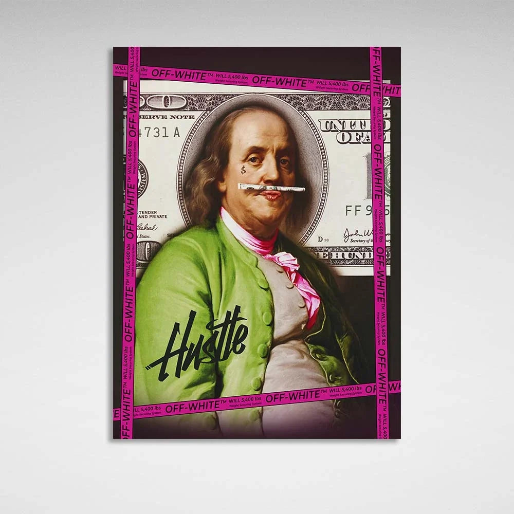 Franklin against the backdrop of $100 Inspirational Canvas Wall Art Print