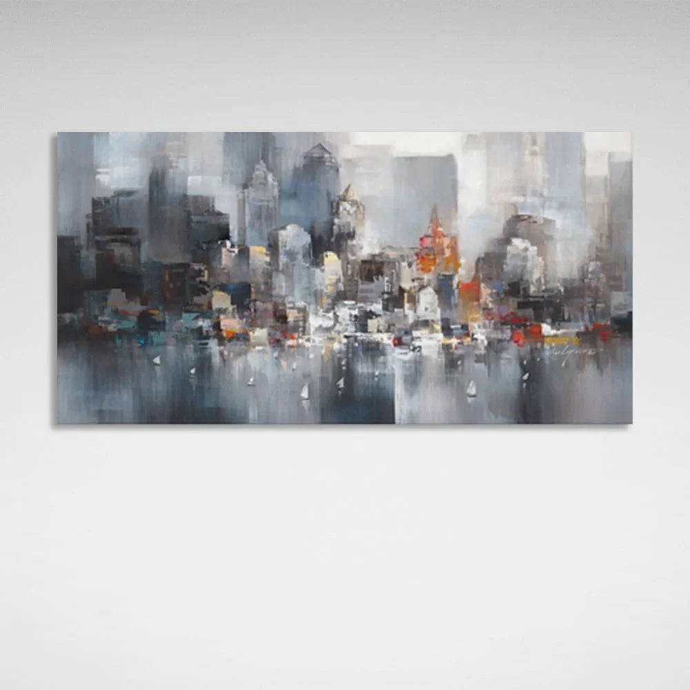 Gray imitation drawing of a big city Canvas Wall Art Print