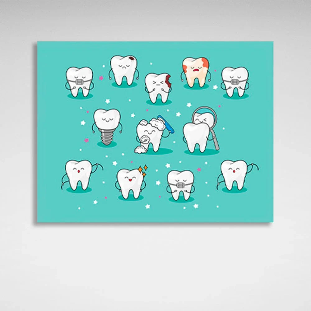 Human teeth on a turquoise background Canvas Wall Art Print