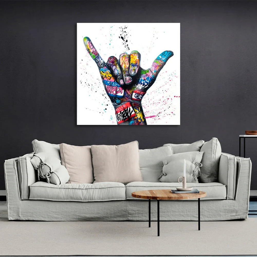 Hand in bright colors on a white background Canvas Wall Art Print