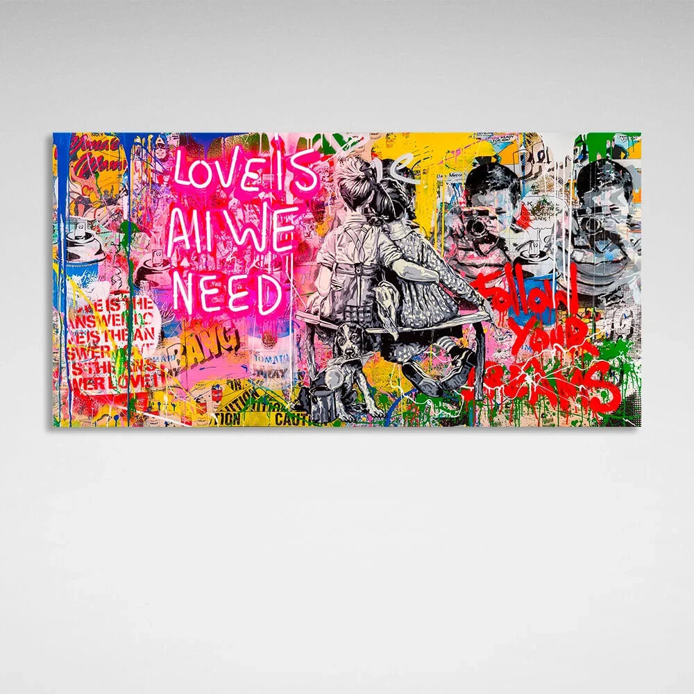 In graffiti style boy and girl Canvas Wall Art Print